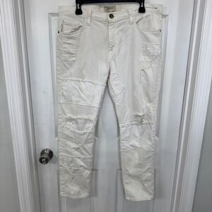 Current Elliott The Fling White Distressed Patchwork Jeans 31 Slow Steady Repair